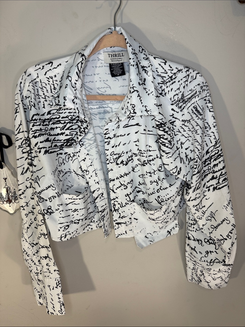 Thrill White Cropped Script-Print Jean Jacket